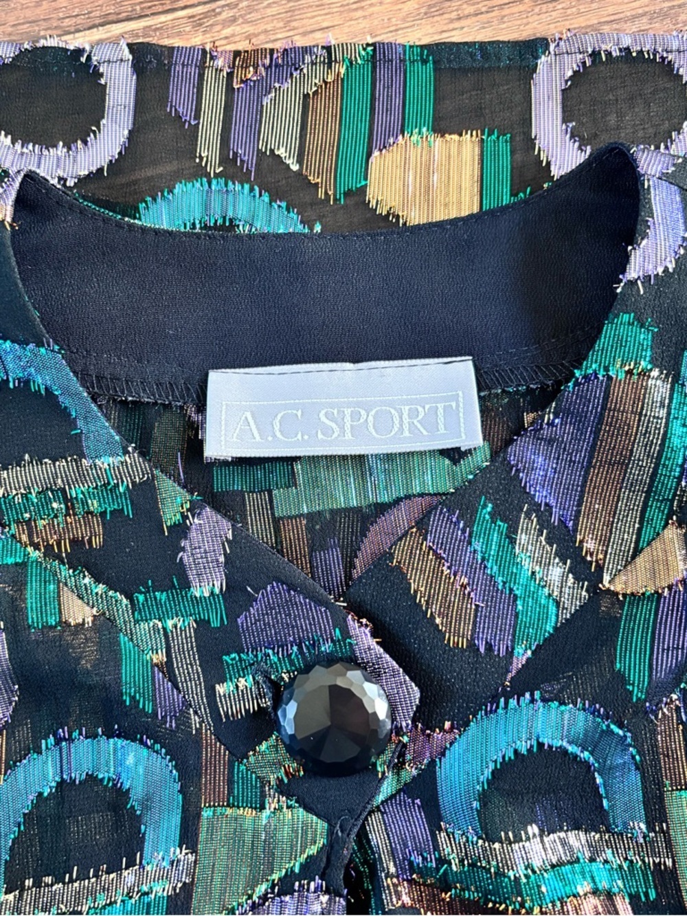 80s VTG A.C. Sport Multicolor Retro Short/Cropped Metallic Sheer Jacket Blouse - Picture 4 of 10